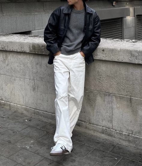 Mens Outfit Black, White Trousers Outfit Men, White Pants Outfit Winter, Blue Jeans Outfit Men, Trousers Outfit Men, Cotton Wide Leg Pants, White Pants Men, Blue Pants Men, F Men