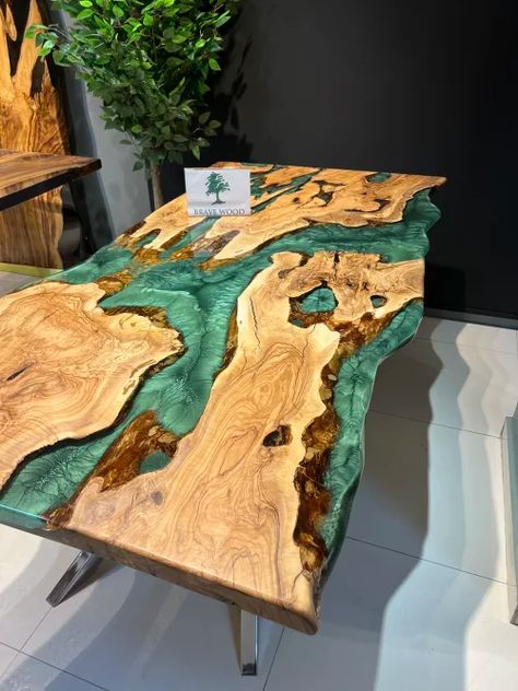 Brave Wood - Tables and Chairs | Wescover Epoxy Dining Room Table, Table With Epoxy, Epoxy Resin Dining Table, Live Edge Epoxy, Resin Dining Table, Epoxy Dining Table, Epoxy Wood Table, Wood Resin Table, Kitchen Custom