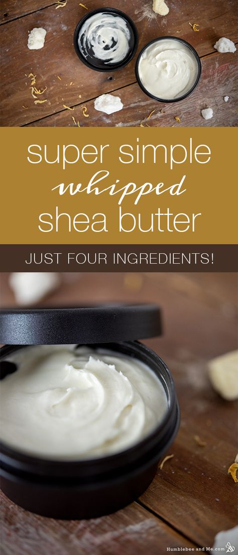 Today’s project is another back-to-basics post—we’re making an all-natural Super Simple Whipped Shea Butter! You’ll need just four basic ingredients to create this decadent body butter. It’s not greasy, you don’t need to heat anything up, and half of the … Continue reading → Body Cream Recipe, Diy Body Butter Recipes, Shae Butter, Body Butter Recipes, Shea Butter Recipes, Shea Butter Lotion, Homemade Body Butter, Diy Body Butter, Homemade Scrub