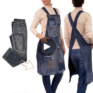 Apron Out Of Jeans, Japanese Apron Pattern Free, Denim Apron Diy Recycle Jeans, Apron From Old Jeans, Apron From Jeans, Japanese Apron Pattern, Old Jeans Projects, Kitchen Apron Pattern, Diy Jeans Crafts