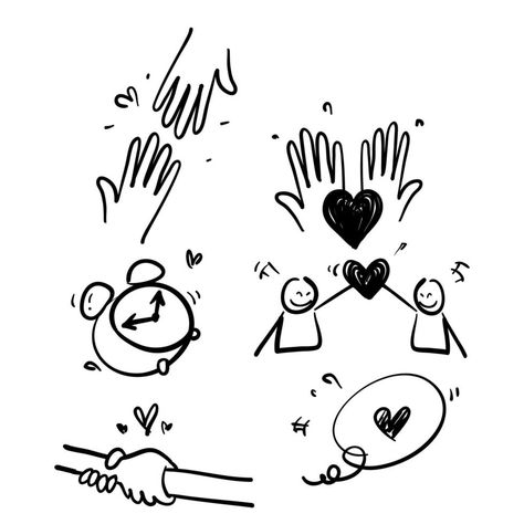 hand drawn doodle Friendship and love line icons. Interaction, Mutual understanding and assistance business.isolated Doodle Friendship, Manifestation Images, Black Pen Art, Diary Inspiration, Doodle Diary, Friendship Images, Line Doodles, Hand Lines, Book Annotations