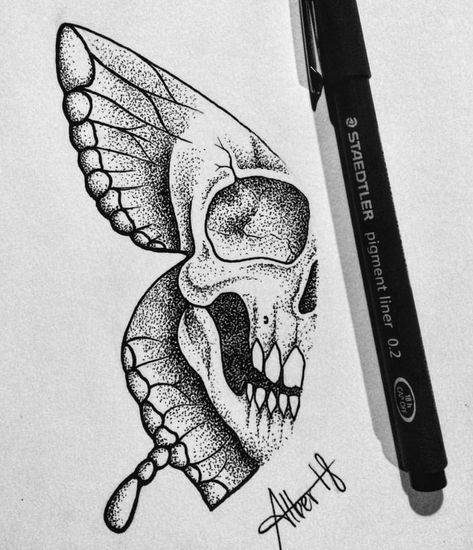 Skull On Butterfly Wing Tattoo Sketches Unique, Dotwork Drawing, Stipple Art, Stippling Drawing, Tattoo Dotwork, Creative Tattoo, Stippling Art, Tattoo Zeichnungen, Skull Art Drawing