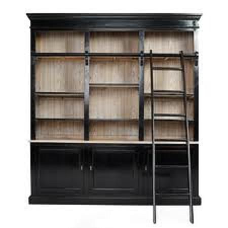 Picture of wall of bookshelves with a rolling ladder 'on the cheap' Traditional Bookcases, Cambridge Library, Sliding Ladder, Floor To Ceiling Bookshelves, Rolling Ladder, Black Bookcase, Large Bookcase, Library Ladder, Bookcases For Sale