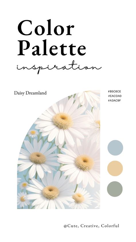 Daisy Inspired Wedding, Daisy Wedding Theme Color Schemes, Daisy Colour Palette, Daisy Moodboard, Daisy Color Palette, Chamomile Wedding, Daisy Themed Wedding, Daisy Wedding Theme, Daisy Bouquet Wedding