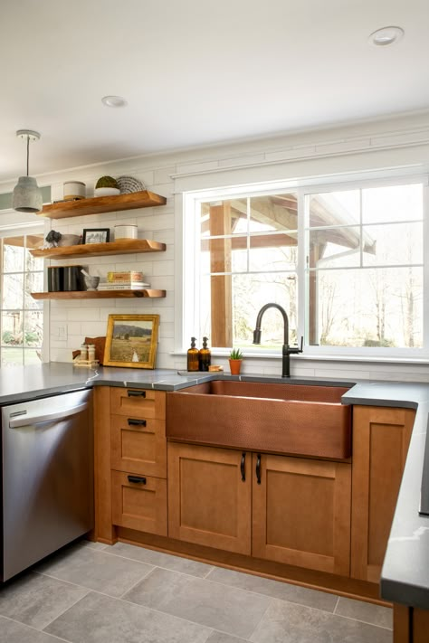 Full-Service Design - Craftsman - Kitchen - Seattle - by InkBerry Home | Houzz Small Craftsman Kitchen, Modern Craftsman Interior Design, Craftsman Kitchen Ideas, Modern Craftsman Kitchen, Modern Craftsman Interior, Kitchen Wood Cabinets, Kitchen Craftsman, Kitchen Open Shelving Ideas, Craftsman Cabinets