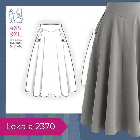 Skirt With Decorative Yoke - Sewing Pattern #2370. Made-to-measure sewing pattern from Lekala with free online download. Skirt Sewing Pattern Free, Yoke Skirt, Women Sewing Patterns, Women Sewing, Apron Sewing, Apron Sewing Pattern, Skirt Patterns, Pants Sewing, Wardrobe Fashion