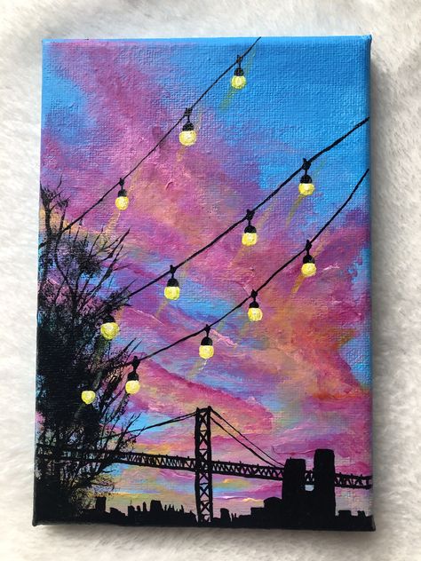 City Painting Acrylic Easy, Sky Art Painting, Simple Canvas Paintings, Cute Canvas Paintings, Soyut Sanat Tabloları, Abstract Art Painting Diy, Canvas Painting Designs, Art Painting Gallery, Canvas Painting Diy