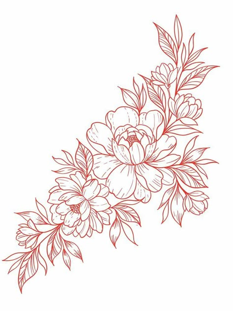 Flowers With Leaves Tattoo, Peony Tattoo Stencil, Peony Outline Tattoo, Peony Flower Tattoo Design, Tattoo Designs Nature, Tattoo Designs Colorful, Tattoo Designs Watercolor, Colorful Tattoo Designs, Tattoo Designs Black And White