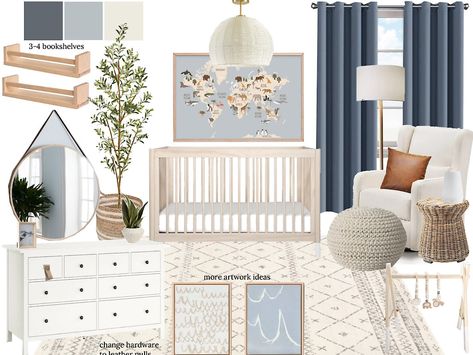 Blue Waynes Coating Ideas, Pottery Barn Baby Boy Nursery, Boy Nursery Wallpaper Blue, Navy And Light Blue Nursery, Gray And Blue Nursery, Blue And Grey Nursery Boy, Cozy Boy Nursery, Dusty Blue Nursery Boy, Blue And Green Nursery Boy