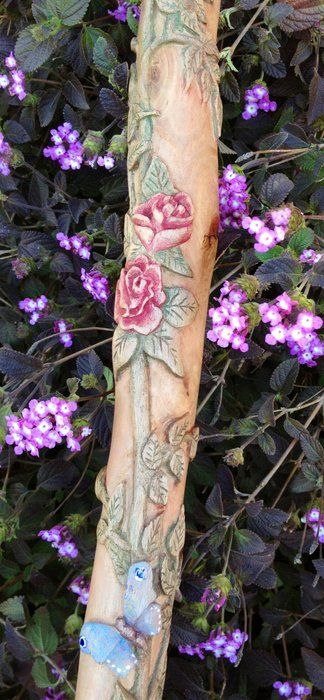 Meet "Rose" the carved walking stick | LumberJocks Woodworking Forum Carved Snake Walking Stick, Carved Canes Walking Sticks, Wood Stick Carving, Fairy Walking Stick, Wood Carving Walking Sticks, Diy Walking Cane, Walking Sticks Ideas Homemade, Walking Sticks Diy, Diy Walking Stick