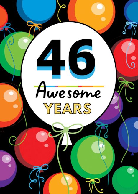 46th Birthday Bright Floating Balloons Typography card Film Cards, 63rd Birthday, 86 Birthday, 98th Birthday, 53 Birthday, 94th Birthday, 78 Birthday, 92nd Birthday, 61 Birthday