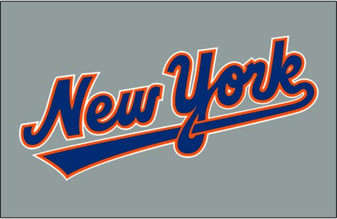 New York Mets Jersey Logo (1993) - New York scripted in blue and orange on grey -- worn on New York Mets road jersey in 1993 and 1994 Mets Aesthetic, Mets Jersey, New York Mets Logo, Mets Logo, Minimal Shirt Design, Mlb Wallpaper, New York Logo, Mlb Logos, Ny Mets