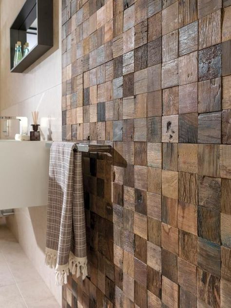 Bathroom Designs Ideas, Reclaimed Wood Vanity, Makeover Kamar Mandi, Wooden Wall Design, Wood Wall Design, Wooden Countertops, Wooden Bathroom, Into The Woods, Bathroom Designs