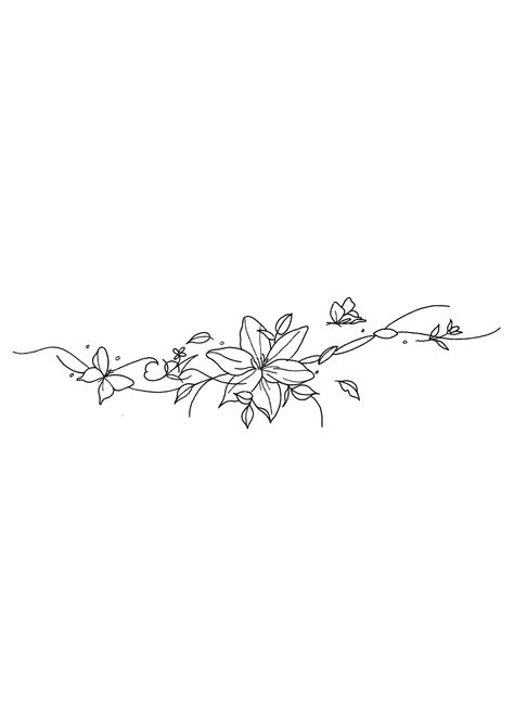 Lower Back Floral Tattoos For Women, Lower Back Tattoos Flower, Lower Back Floral Tattoo, Fine Line Lower Back Tattoo, Tattoo Ideas Female Lower Back, Floral Lower Back Tattoo, Simple Lower Back Tattoos, Horizontal Tattoos For Women, Flower Lower Back Tattoo