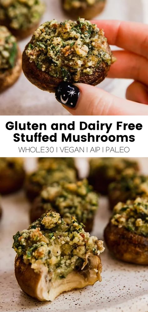 Dairy Free Stuffed Mushrooms, Paleo Stuffed Mushrooms, Gluten Free Dairy Free Appetizers, Gluten Free Stuffed Mushrooms, Healthy Stuffed Mushrooms, Stuffed Mushrooms Vegetarian, Vegan Stuffed Mushrooms, Dairy Free Appetizers, Unbound Wellness