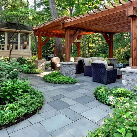 Fun Garden Art, Chicago Landscape, Patio Images, Patio Stone, Shade Landscaping, Bluestone Patio, Patio Pavers, Stone Patio, Deck Designs Backyard