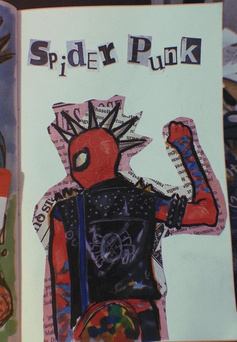 #spiderpunk#hobiebrown#spidermanscrossthespiderverse#psiderman#sketchbook Spiderpunk Painting, Spiderman Sketchbook Page, Spiderpunk Drawing, Punk Sketchbook, Spider Punk Drawing, Random Drawing Ideas, Converse Drawing, Drawing Random, Sketchbook Idea