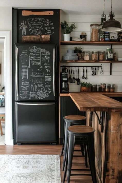 "Get organized with an Easy DIY Chalkboard Wall! 🖊️🛠️ Perfect for keeping track of lists, schedules, and notes. #ChalkboardWall #DIYOrganization #HomeInspo" Kitchen Wall Chalkboard, Chalkboard Wall Organization Ideas, Blackboard Wall Kitchen, Chalkboard Ideas For Kitchen, Kitchen Chalkboard Wall, Diy Chalkboard Wall, Chalkboard Wall Kitchen, Kitchen Chalkboard, Blackboard Wall