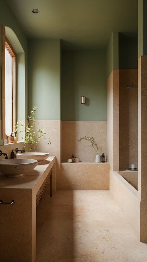 13 Earth Tone Bathroom Ideas for a Natural Look – Balanced Home Living Nature Spa Bathroom, Natural Colour Bathroom, Earthy Toned Bathroom, Earth Bathroom Ideas, Desert Inspired Bathroom, Natural Bathroom Tiles, Interior Design Earth Tones, Sand Tile Bathroom, Green And Terracotta Bathroom