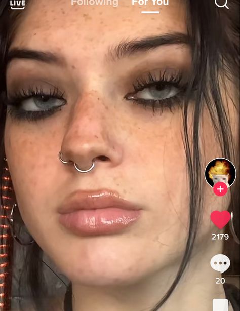 Septum Hoop And Nose Hoop, Double Nose Ring And Septum, Nose Piercing Aesthetic Grunge, Septum And Nose Piercing Together Black, Nose Peircings Double And Septum, Septum With Nostril Piercing, Septum Piercing Upturned Nose, Septum And Hoop Nose Ring, Nose Piercing Combinations