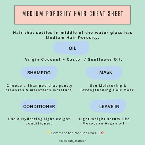 Sharing the Cheat Sheet - Weekly Routine for Medium Porosity Hair ✨ ✅ Following this basic Hair Care routine can fix majority of the problems; incase any more queries feel free to Comment down. 🤝 Make sure you follow to receive the Links 🔗 in your DM 💌 #mediumhairporosity #hairporosity #hairporositytips #haircaretips #haircare #haircareroutine #surajmathkar Medium Prosperity Hair Care, Medium Porosity Hair Care, Medium Porosity Hair Products, Medium Porosity Hair, Natural Hair Maintenance, The Cheat Sheet, Natural Hair Care Routine, Hair Care Kits, Diy Hair Color