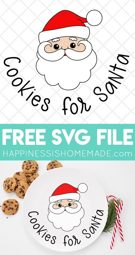 Make your own "Cookies for Santa" plate with our adorable FREE Christmas SVG file! Plus, get 15 MORE FREE Christmas SVGs for all of your Christmas crafting! - Happiness Is Homemade #Christmas #Cookieplate Santa Svg Free, Cookies For Santa Svg, Free Christmas Svgs, Santa Camera, Free Christmas Svg, Cookies For Santa Plate, Cricut Christmas Ideas, Christmas Svgs, Santa Plate