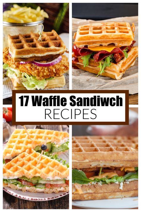 Waffle Iron Sandwiches, Waffle Sandwich Ideas Lunches, Waffle Maker Sandwiches, Chicken And Waffles Sides, Savory Waffle Ideas, Waffle Burger Recipes, Mini Waffle Ideas, Pub Sandwiches, Waffle Sandwich Ideas