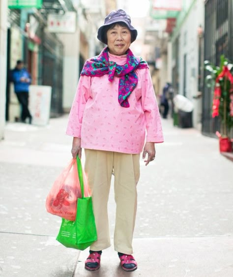 Photographing Stylish Senior Citizens in San Francisco's Chinatown Chinatown San Francisco, Senior Fashion, Corduroy Top, Floral Coat, People Reference, People References, Media Photography, Old Woman, Old Lady