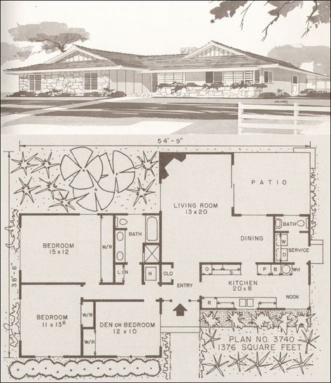 Asian Style House, Louvered Window, Curved Roof, Mid Century Modern Exterior, Asian House, House Plans With Pictures, Mcm House, Vintage House Plans, Open Living