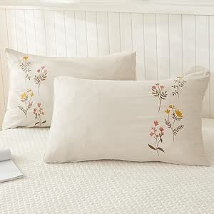 Amazon.com: Cream Pillowcases, Embroidered Flower Pillow Cases Set of 2, 100% Washed Microfiber, Boho Chic Country Style Pillow Cover, 2 Pack (King,Beige Gray Flower) : Home & Kitchen Christmas Fabric Crafts, Modern Farmhouse Bathroom Rug, Stylish Throw Pillows, Cream Pillows, Beautiful Throw Pillows, Pretty Pillow, Aprons Patterns, Embroidered Pillowcases, Body Pillow Covers