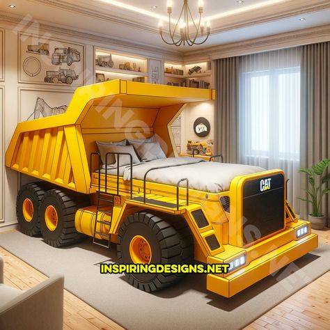 These Heavy Equipment Kids Beds Are Transforming Bedrooms into Construction Sites Full Size Car Bed, Construction Kids Room, Boys Bed Ideas, Digger Bed, Kids Truck Bed, Cool Beds For Boys, Construction Bed, Cool Toddler Beds, Weird Beds