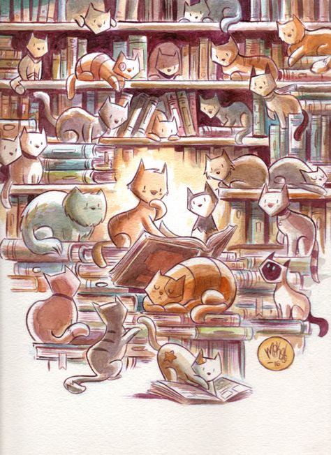 Cat Library, A Bunch Of Cats, Bunch Of Cats, Silent Art, Cats Reading, Animals Reading, Books And Cats, Cats Books, Cats And Books