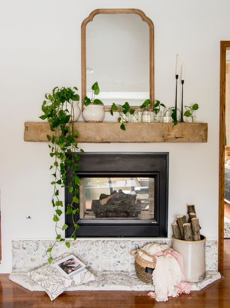 Styling spring mantel decor with plants is an easy task! Learn how easy propagating pothos is, while letting this indoor plant serve as decor too! #fromhousetohaven #propagatingpothos #indoorplants #springmanteldecor #fireplacedecor #springdecorating #pothos Modern Farmhouse Mantel Decor, Farmhouse Mantel Decor, Barn Beam Mantels, Spring Mantel Decorating Ideas, Summer Mantel, Christmas Decoration Storage, Farmhouse Mantel, Summertime Decor, Spring Mantel