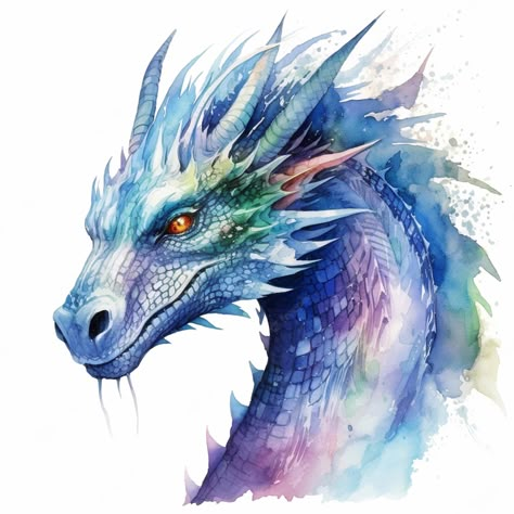 Premium AI Image | There is a watercolor painting of a dragon head with a bright blue and purple color generative ai Painting Of A Dragon, Blue Dragon Drawing, Dragon Colored Pencil, Dragon Drawing Color, Dragon Watercolor Painting, Watercolour Dragon, Dragon Valentine, Dragons Illustration, Dragon Paintings