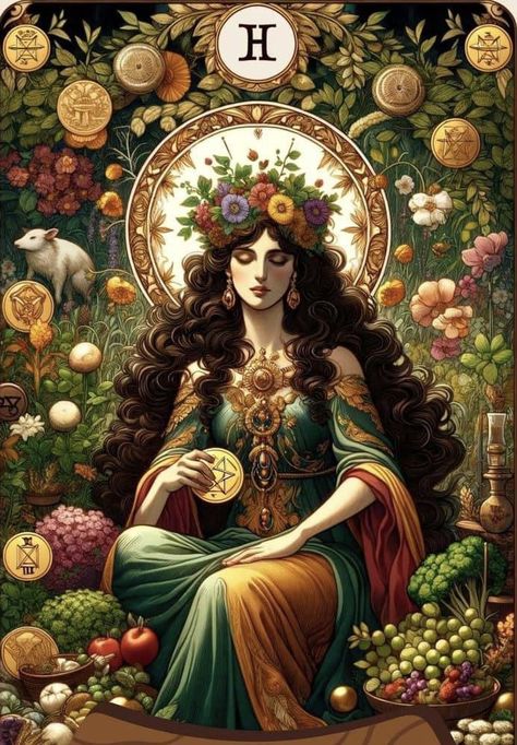 Tarot Queen Of Pentacles, Queen Of Cups Art, Meaning Of Life Art, Queen Of Pentacles Tarot Meaning, Queen Of Cups Tarot, The Queen Of Pentacles, Queen Of Pentacles, Tarot Cards Major Arcana, Queen Of Cups