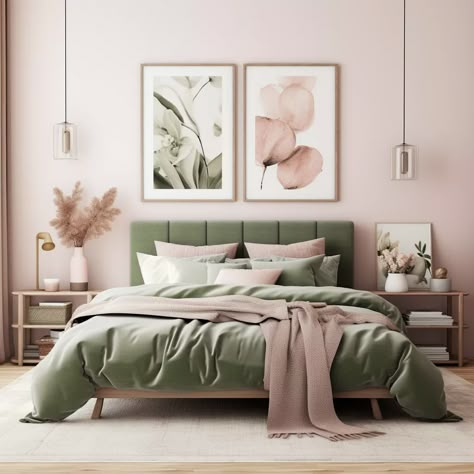 blush and olive green bedroom Olive Green And Blush Pink Bedroom, Blush Pink And Olive Green Bedroom, Green And Light Pink Bedroom, Safe Green And Pink Bedroom, Green And Blush Pink Bedroom, Pink Olive Bedroom, Green And Dusty Rose Bedroom, Pink Green Tan Bedroom, Green Pink And Grey Bedroom