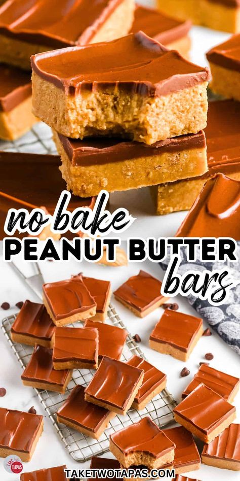 No-Bake Chocolate Peanut Butter Bars are a QUICK and EASY treat for chocolate and peanut butter lovers! ONLY 5 pantry INGREDIENTS and a few minutes and you will be in peanut butter and chocolate HEAVEN! Perfect for an afternoon snack, potluck, or gathering with friends and family. Easy Treats For Work, Nobake Peanutbutter Bars, Reese’s Peanut Butter Revel Bars, Easy Bars To Make, Peanut Butter Chocolate Chip Cookies Bar, Peanut Butter Bars No Bake 3 Ingredients, Chocolate And Peanut Butter Bars, Lunchroom Peanut Butter Bars, Easy No Bake Peanut Butter Bars