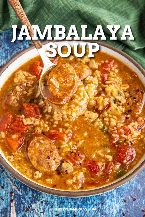 Andouille Soup Recipes, Recipes With Andouille Sausage, Andouille Sausage And Rice, Jambalaya Soup Recipe, Jambalaya Soup, Andouille Sausage Recipes, Gumbo Soup, Homemade Cajun Seasoning, Jambalaya Recipe