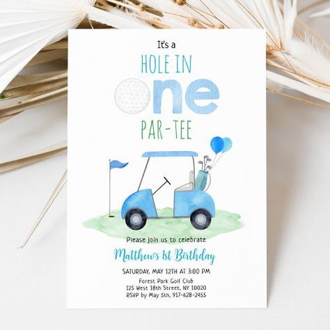 Hole In One Golf First Birthday Invitation #zazzle #weddinginvitations #birthdayinvitations #babyshowerinvitations #zazzleinvitations #monogram #businesscards #graduation #homedecor One Bday, Golf First Birthday, Golf Theme Party, Boys First Birthday Party, Birthday Golf, First Birthday Posters, Boys First Birthday Party Ideas, Golf Birthday Party, Boys 1st Birthday Party Ideas