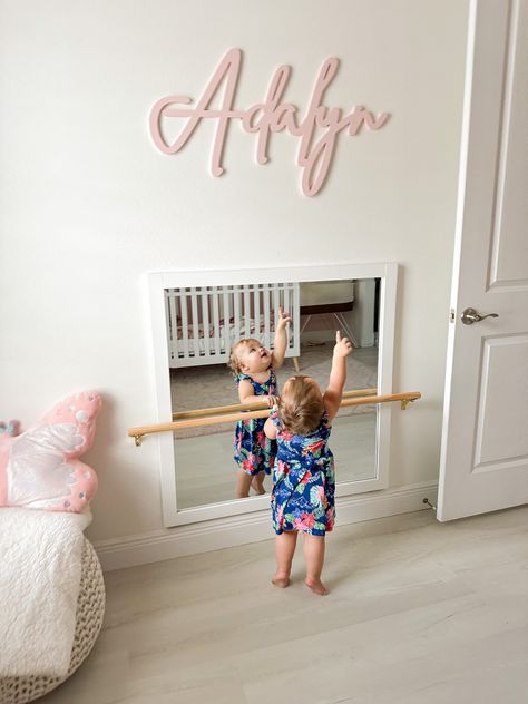 Ballet Corner In Bedroom, Baby Pink Toddler Room, Montessori Ballet Bar, Toddler Baby Girl Room, Toddler Room Ideas Girl Pink, Ballerina Room Ideas Daughters, Ballet Bar In Girls Room, Ballerina Themed Bedroom, Ballet Themed Nursery