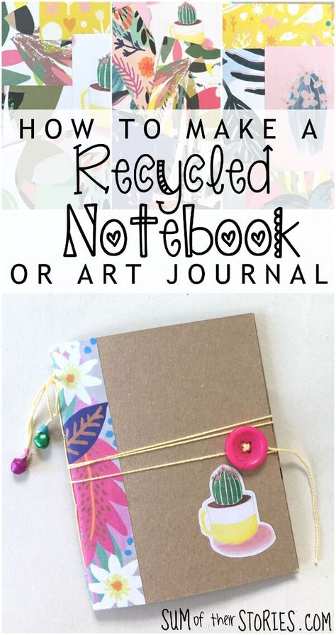 How to make a Recycled Notebook or Art Journal How To Make A Notebook Out Of Paper, How To Make Notebook, How To Make A Journal Book Diy, How To Make A Journal, How To Make Notebooks, Make A Notebook, Notebook Making, Recycled Journal, Homemade Journal