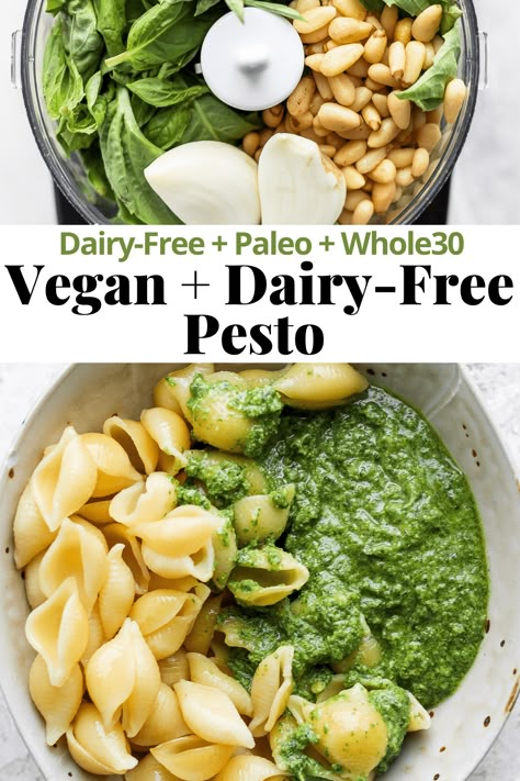 Easy Vegan Pesto, Easy Pesto Recipe, Vegan Pesto Sauce, Paleo Pesto, Vegan Pesto Recipe, Nut Free Pesto, Gluten Free Pesto, Wooden Skillet, Dairy Free Pesto