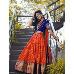 Poses In Half Saree, Pattu Half Saree Designs, Half Saree Poses, Pattu Half Saree, Half Saree Lehenga, Lehenga Designs Simple, Lehenga Blouse Designs, Saree Draping, Half Sarees