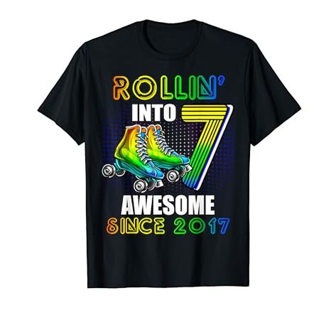 Roller Skating 7th Birthday Boys Rollin into 7 Awesome 2017 T-Shirt Happy 11th Birthday Boy, Skating Rink Birthday Party, 11th Birthday Boy, Skating Party Ideas, 7th Birthday Boys, 6th Birthday Boys, Skate Boy, Roller Skating Rink, Happy 11th Birthday