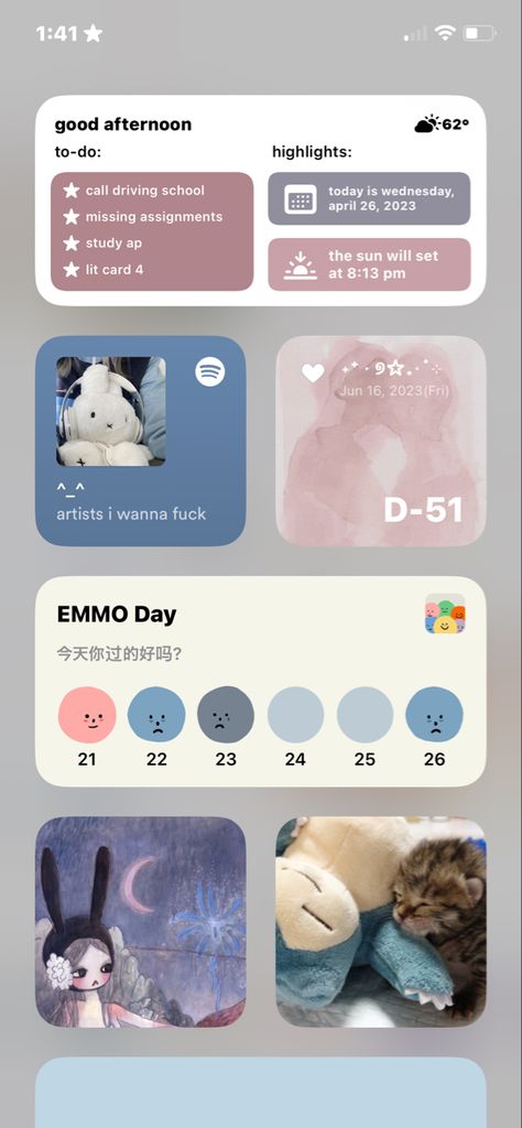 Aya Takano Iphone Layout, Aesthetic Ios Home Screen Ideas, Always On Display Wallpaper Aesthetic, Thedaybefore Widget Ios, School Phone Layout, Aesthetic Lockscreen Widgets, Aya Takano Wallpaper Iphone, Aesthetic Widget Layout, Cute Phone Aesthetic Home Screen