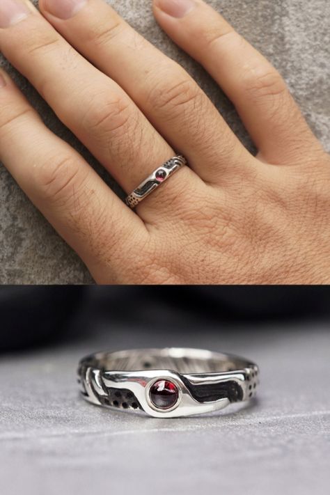 Mens Garnet Ring, Garnet Wedding Band, Red Engagement Ring, Mens Engagement Ring, Silver Rings For Men, Handmade Silver Rings, Garnet Wedding, Silver Promise Rings, Present For Birthday