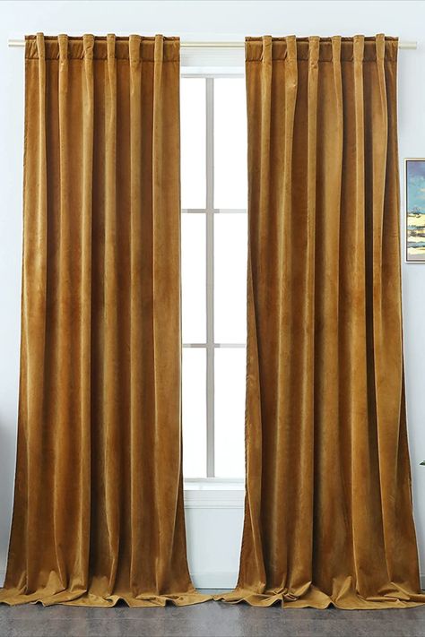 #retro #solidgold #velvet #blackout #curtains #apartmentlif #apartmentliving #affiliatelink Burnt Orange Backdrop, Gold Velvet Curtains, Velvet Curtains Living Room, Orange Backdrop, Living Room Gold, Tab Design, Curtain Partition, Orange Curtains, Backdrop Curtains