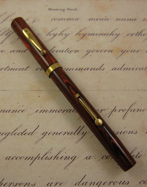 Waterman Fountain Pen, circa 1920s - Woodgrain Hard Rubber, Gold Trim, USA, Fountain Pens Aesthetic, Antique Fountain Pen, Vintage Fountain Pen, Ink Pen Aesthetic, Fountain Pen Aesthetic, Vintage Gold Aesthetic, Pen Photography, Pens Aesthetic, Pen Aesthetic