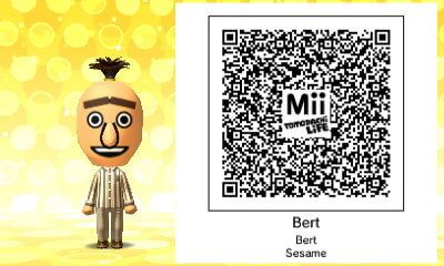 Bert's QR code. Miitopia Qr Codes, Tomodachi Life Qr Codes Cute, Mii Plaza, Tomodachi Life Qr Code, Tomodachi Life Qr Codes, Mii Qr Codes, Mii Qr, Mii Characters, Personality Chart