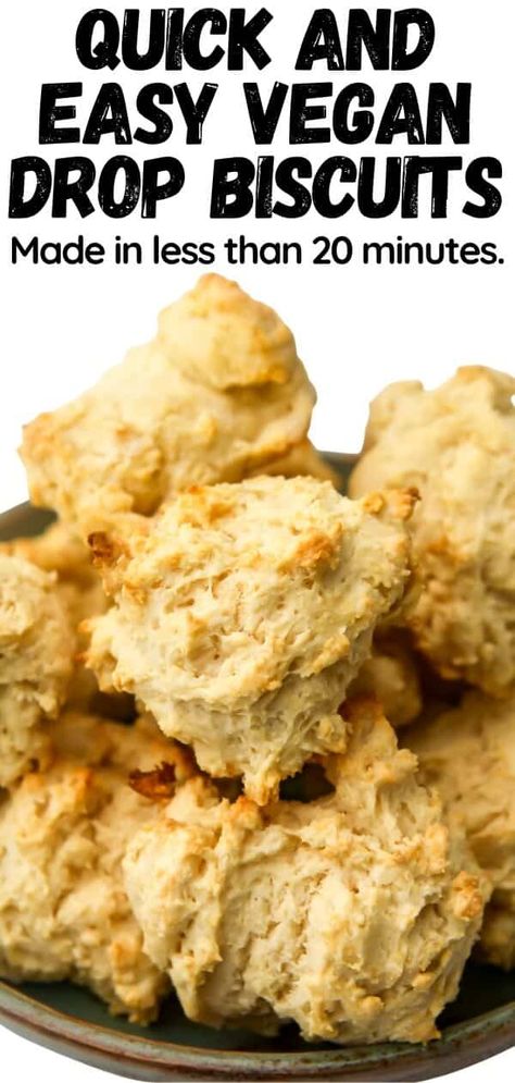 Vegan Drop Biscuits, Quick Biscuit Recipe, Drop Biscuit Recipe, Vegan Biscuits And Gravy, Dairy Free Biscuits, Vegan Buttermilk, Easy Drop Biscuits, Drop Biscuits Recipe, Vegan Bread Recipe